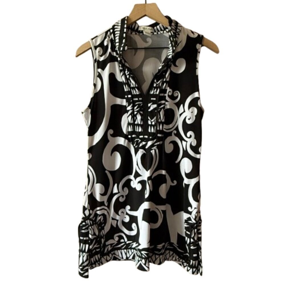 Women's M WHBM Black & White Paisley Sleeveless Tunic